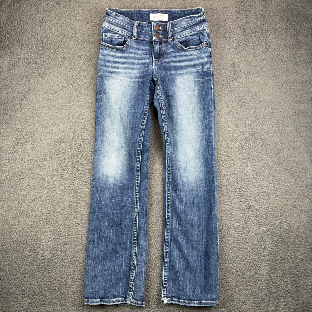 BKE Stella Slim Fit Low Rise Bootcut Jeans Blue Denim 26x31.5 Distressed